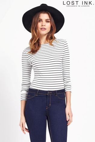 Lost Ink Striped Pocket Detail Body Top